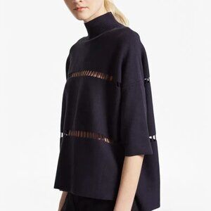 French Connection Mozart Milano Sweater Cut Out Detail Black Mockneck